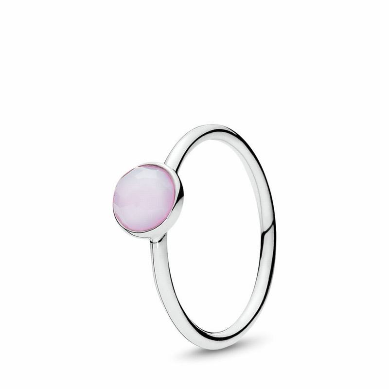 Pandora October Droplet Ring Ireland - Sterling Silver/Pink/Crystal - 934876CHP